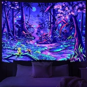 wonderland blacklight uv reactief wandtapijt vlinder art decor deken gordijn picknick tafelkleed opknoping thuis slaapkamer woonkamer slaapzaal decoratie polyester Lightinthebox