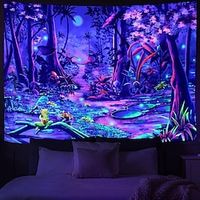 wonderland blacklight uv reactief wandtapijt vlinder art decor deken gordijn picknick tafelkleed opknoping thuis slaapkamer woonkamer slaapzaal decoratie polyester Lightinthebox