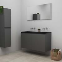 On-Line Badkamermeubelset - 120 cm - Bouwpakket - Greeploze Ladestructuur - Acryl Wastafel - zonder Kraangat - Spiegel - Mat Antraciet - V01
