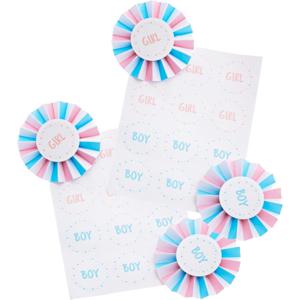 Chaks Baby Gender Reveal 24x stickers en 12x badges - roze/blauw - Team Boy or Girl -  baby party