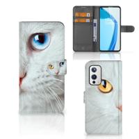 OnePlus 9 | Telefoonhoesje | Met pasjeshouder | Witte Kat