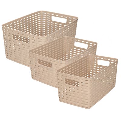 Set van 8x stuks opbergboxen/opbergmandjes rotan taupe kunststof