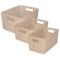 Set van 8x stuks opbergboxen/opbergmandjes rotan taupe kunststof