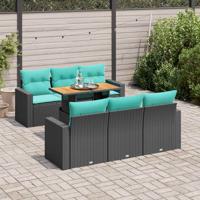 7-delige Loungeset met kussens poly rattan zwart