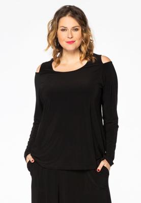 Yoek Shirt relax cold shoulder | Zwart | Maat 46/48