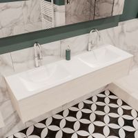 Mondiaz Lush Cloud badmeubel underlayment 150 cm 1 lade solid surface dubbele spoelbak 2 kraangaten