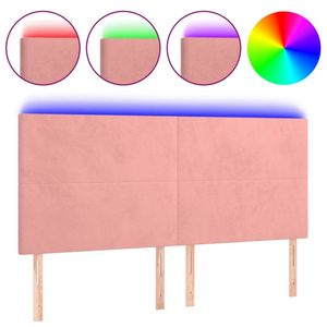 vidaXL Hoofdbord LED 180x5x118/128 cm fluweel roze