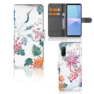 Sony Xperia 10 III | Telefoonhoesje | Met pasjeshouder | Bird Flowers