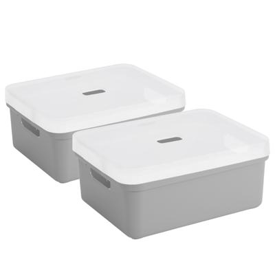 Sunware opbergbox - 2x stuks - 24 liter - lichtgrijs - kunststof - transparante deksel - 45x35x18 cm Sunware opbergbox - 2x stuks - 24 liter - lichtgrijs - kunststof - transparante deksel - 45x35x18 cm