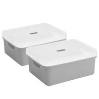 Sunware opbergbox - 2x stuks - 24 liter - lichtgrijs - kunststof - transparante deksel - 45x35x18 cm