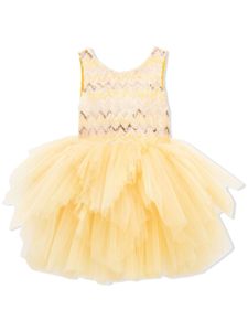 Tulleen robe mi-longue en tulle à sequins brodés - Jaune