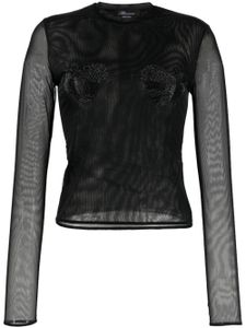 Blumarine t-shirt transparent à cœurs strassés - Noir