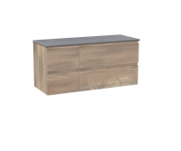 Linie Lado zwevend badmeubel 120 x 46 cm grijs eiken met Lado asymmetrisch wastafelblad in beton donkergrijze melamine