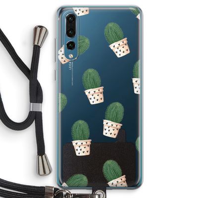 Cactusprint roze: Huawei P20 Pro Transparant Hoesje met koord