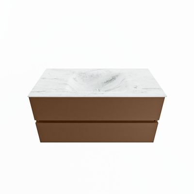 MONDIAZ VICA-DLUX 100cm badmeubel onderkast Rust 2 lades. Inbouw wastafel CLOUD midden 1 kraangat, kleur Opalo.