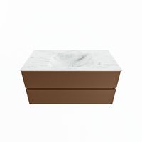 MONDIAZ VICA-DLUX 100cm badmeubel onderkast Rust 2 lades. Inbouw wastafel CLOUD midden 1 kraangat, kleur Opalo.