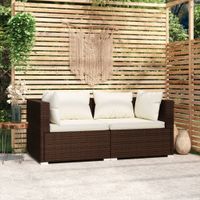 Tweezitsbank met kussens poly rattan bruin