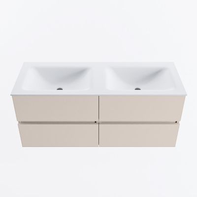 MONDIAZ VICA 120cm badmeubel onderkast Linen 4 lades. Wastafel CLOUD dubbel zonder kraangat, kleur Talc.