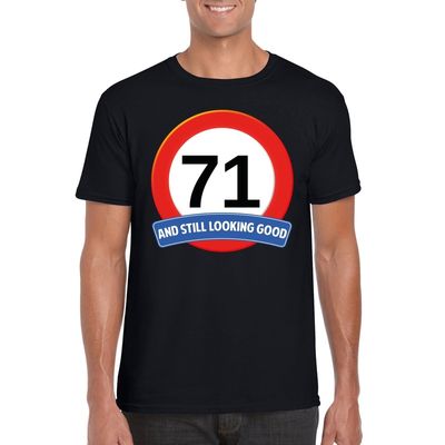 Verkeersbord 71 jaar t-shirt zwart heren Verkeersbord 71 jaar t-shirt zwart heren