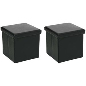 Poef/hocker - 2x - opbergbox - zwart - polyester/mdf - 38 x 38 cm - opvouwbaar