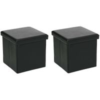 Poef/hocker - 2x - opbergbox - zwart - polyester/mdf - 38 x 38 cm - opvouwbaar - thumbnail