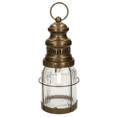 LED stormlantaarn/windlicht - brons - 12 x 29 cm - op batterijen