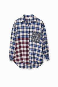 Shirt met geruit patchwork - BLUE - M