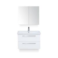 Como Badmeubelset 80 cm - Wit Hoogglans - Keramische Wastafel Wit - met Spiegelkast