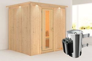 Karibu | Daria Sauna met Dakkraag | Energiesparende Deur | Kachel 3,6 kW Geïntegreerde Bediening