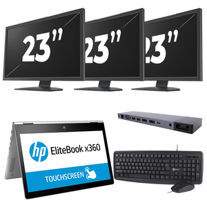 HP EliteBook x360 1030 G2 - Intel Core i5-7e Generatie - 13 inch - 8GB RAM - 256GB SSD - Windows 11 + 3x 23 inch Monitor