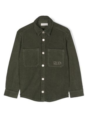 Golden Goose Kids chemise en velours côtelé à logo brodé - Vert