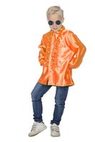 Ruches blouse satijn oranje kind - thumbnail