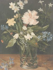 Canvas schilderij Stilleven met bloemen in een glas