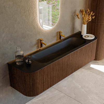 Badmeubel Mondiaz Kurve | 170 cm | Meubelkleur Walnut | Wastafelkleur Urban | Midden spoelbak | 2 kraangaten