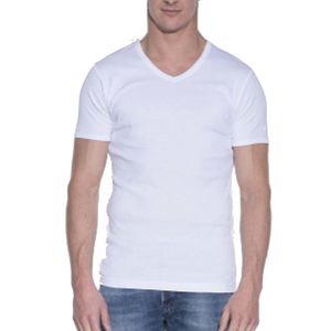 Semi Bodyfit V-Hals T-Shirt Wit Heren