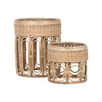 Item Int. Bijzettafel - set van 2 - handgeweven wicker - boho / rotan stijl - naturel