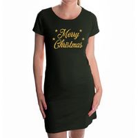 Fout  kerst jurkje Merry Christmas glitter goud op zwart voor dames - Kerst kleding / outfit XL  -