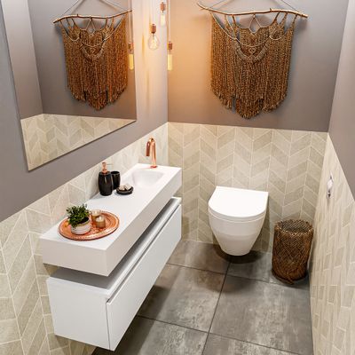 Toiletmeubel Mondiaz Andor | 100 cm | Meubelkleur Talc | Lex vrijhangend wastafel Talc Rechts | 1 kraangat