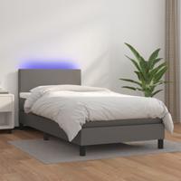 Boxspring met matras en LED kunstleer grijs 90x200 cm