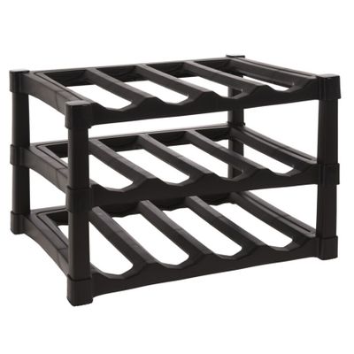 Excellent Houseware - Wijnrek/flessenrek - Zwart - Kunststof - 39 x 30 x 25 cm - voor 12x flessen