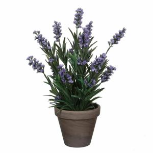 Kunstplant Lavendula/lavendel - groen/paars - 33 cm - grijze pot - nepplant