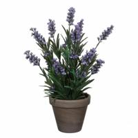 Kunstplant Lavendula/lavendel - groen/paars - 33 cm - grijze pot - nepplant - thumbnail