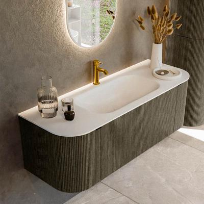 Badmeubel Mondiaz Kurve | 130 cm cm | Meubelkleur Shadow | Wastafelkleur Talc | Solid surface | Wasbak midden spoelbak | 1 kraangat