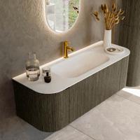 Badmeubel Mondiaz Kurve | 130 cm cm | Meubelkleur Shadow | Wastafelkleur Talc | Solid surface | Wasbak midden spoelbak | 1 kraangat