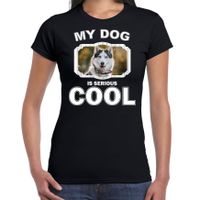 Honden liefhebber shirt Husky my dog is serious cool zwart voor dames