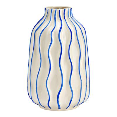 Vaas gestreept van keramiek, wit/blauw (B/H/D) 13x21x13cm