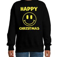 Kersttrui/sweater voor jongens/meisjes - Happy Christmas - zwart - smiley - glitter geel