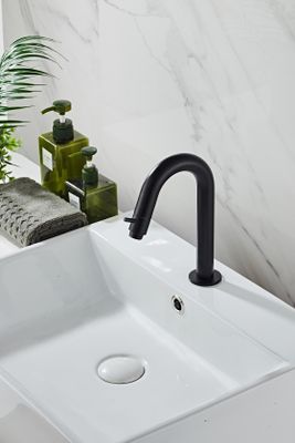 Fonteinkraan SaniClear Nero | Opbouw | Koudwater kraan | Standaard model | 1-knop | Rond | Zwart mat