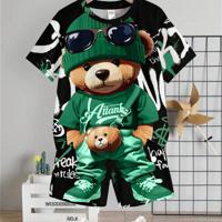 Boys' Cartoon Bear Print Short Sleeve Shirt and Shorts Set White / 6Y