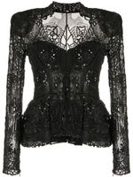 Zuhair Murad blouse péplum à fleurs en dentelle - Noir